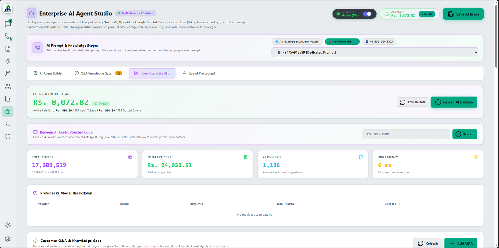 LKR Prepaid AI Token Billing